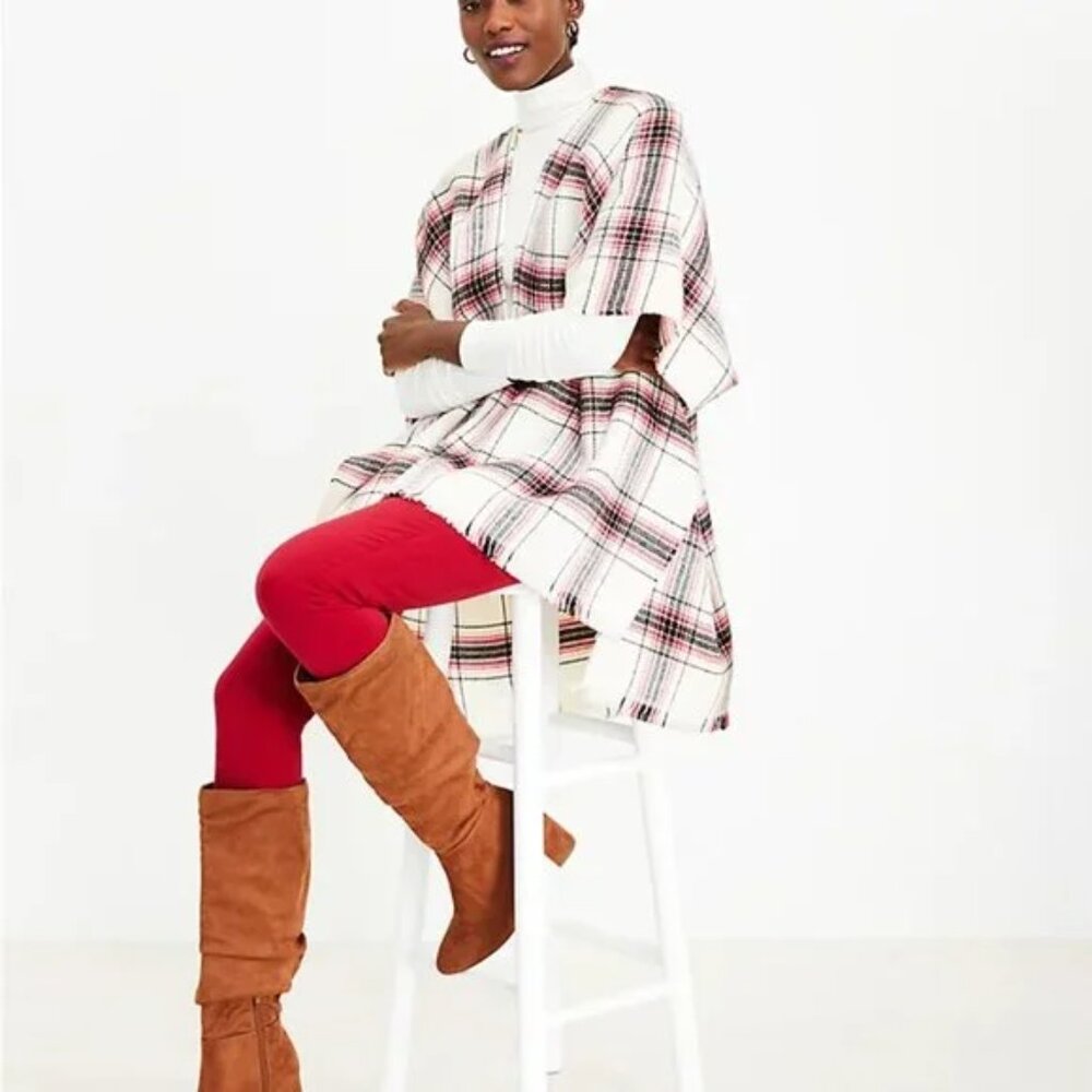 LOFT Plaid Oversized Shawl in red and white size Small
